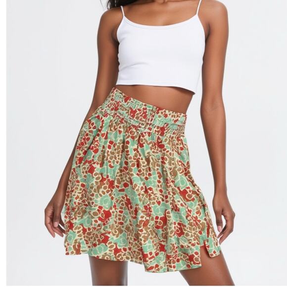Diane von Furstenberg Silk Skirt 6 Floral Print Elastic Waist Pockets Boho - Picture 1 of 10